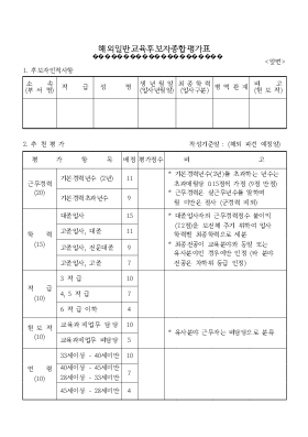 해외일반교육 후보자 종합평가표 해외일반교육 후보자 종합평가표
